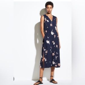 Vince - Tossed Poppy Pleated Midi Dress - Size Xs